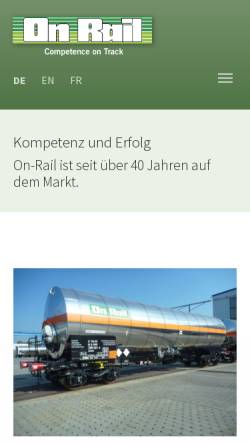 Vorschau der mobilen Webseite www.on-rail.com, OnRail Gruppe Gesellschaft für Eisenbahnausrüstung und Zubehör mbH