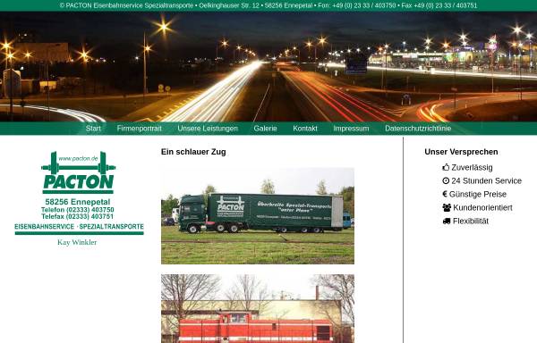 Vorschau von www.pacton.de, Pacton Eisenbahnsysteme Spezialtransporte