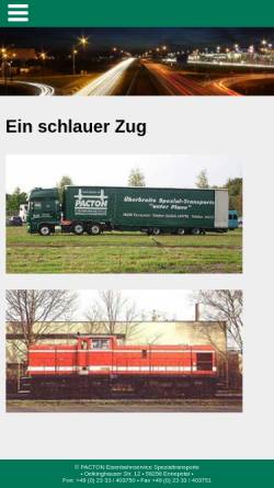 Vorschau der mobilen Webseite www.pacton.de, Pacton Eisenbahnsysteme Spezialtransporte