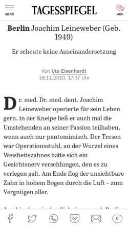 Vorschau der mobilen Webseite www.drdr-leineweber.de, Dr. Dr. med. Joachim Leineweber