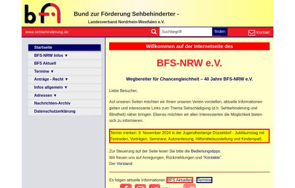 Vorschau von www.sehbehinderung.de, Bund zur Förderung Sehbehinderter Landesverband NRW e.V. (BFS-NRW e.V.)