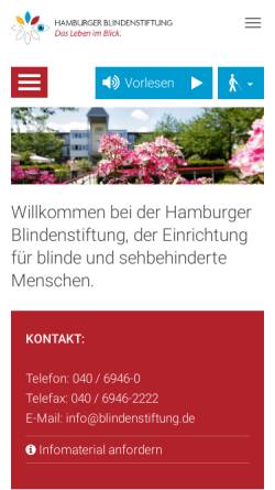 Vorschau der mobilen Webseite www.blindenstiftung.de, Hamburger Blindenstiftung
