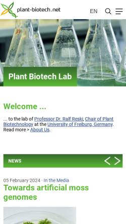 Vorschau der mobilen Webseite www.plant-biotech.net, Plant Biotechnology [Reski, Prof. Dr. Ralf]