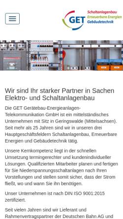 Vorschau der mobilen Webseite www.get-elektro.de, GET Gerätebau-Energieanlagen-Telekommunikation GmbH
