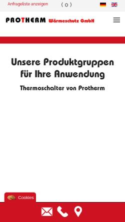 Vorschau der mobilen Webseite www.thermoschalter.info, Protherm, Inh. Thomas Burkhardt