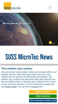 Vorschau der mobilen Webseite www.suss.com, Suss MicroTec AG