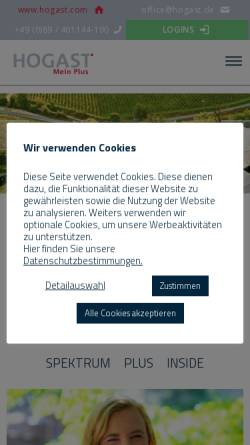 Vorschau der mobilen Webseite www.hogast.de, Hogast Bayern Einkaufsgenossenschaft für das Hotel- und Gaststaettengewerbe mbH