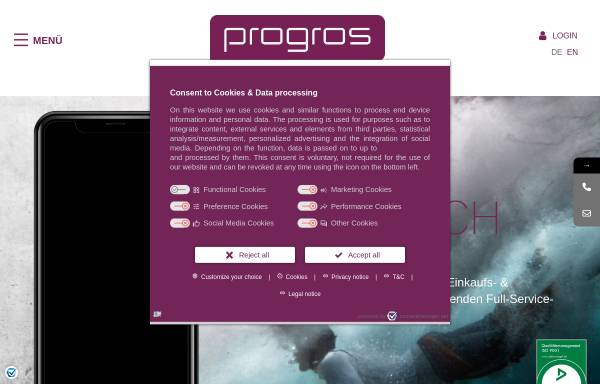 Vorschau von www.progros.de, Progros Einkaufsgesellschaft mbH