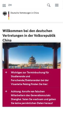 Vorschau der mobilen Webseite www.china.diplo.de, Deutsche Botschaft Peking - Wirtschaft