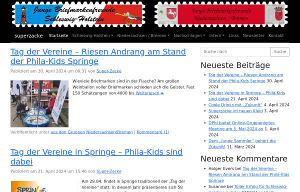 Vorschau von www.superzacke.de, Junge Briefmarkenfreunde Schleswig-Holstein