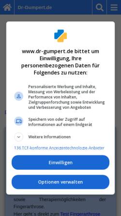 Vorschau der mobilen Webseite www.dr-gumpert.de, Dr. Gumpert: Fingerarthrose