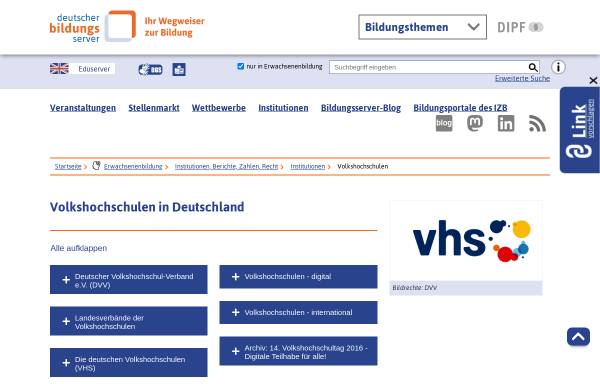 Vorschau von www.bildungsserver.de, Deutscher Bildungsserver - Volkshochschulen