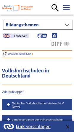 Vorschau der mobilen Webseite www.bildungsserver.de, Deutscher Bildungsserver - Volkshochschulen