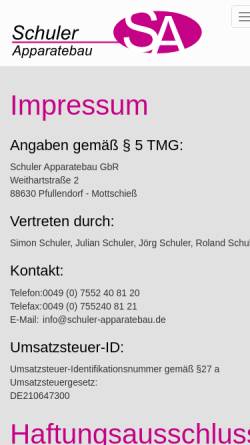 Vorschau der mobilen Webseite schuler-apparatebau.de, Schuler Apparatebau GbR