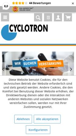 Vorschau der mobilen Webseite cyclotron.de, Cyclotron Computervertrieb e.K., Torsten Schild