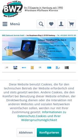 Vorschau der mobilen Webseite www.bwzshop.de, BWZ Elektronik Vertrieb GmbH