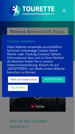 Vorschau der mobilen Webseite tourette-gesellschaft.de, Tourette-Gesellschaft Deutschland e. V.