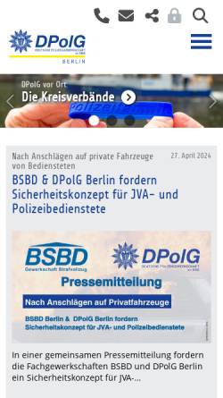 Vorschau der mobilen Webseite www.dpolg.berlin, Deutsche Polizeigewerkschaft (DPolG) - Landesverband Berlin
