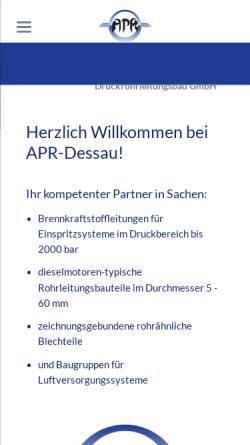 Vorschau der mobilen Webseite www.apr-dessau.de, Anhalter Präzisions- und Druckrohrleitungsbau GmbH