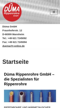 Vorschau der mobilen Webseite www.duema-fintube.de, Düma Wärmetechnik GmbH