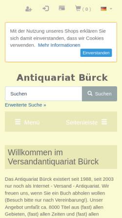Vorschau der mobilen Webseite www.buerck.com, Antiquariat Buerck