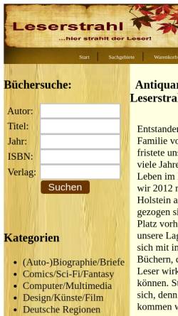 Vorschau der mobilen Webseite www.versandantiquariat-leserstrahl.de, Versandantiquariat Leserstrahl