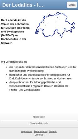 Vorschau der mobilen Webseite www.ledafids.ch, Lektoren und Lektorinnen Deutsch als Fremdsprache in der Schweiz (Ledafids)