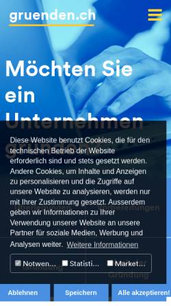 Vorschau der mobilen Webseite www.gruenden.ch, Gründungsplattform des Kantons Zürich