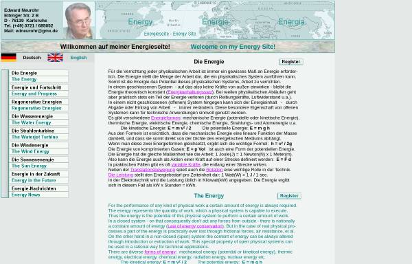 Vorschau von www.neurohr-info.de, Energieseite - Energy Site
