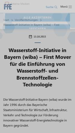 Vorschau der mobilen Webseite www.wiba.de, Koordinationsstelle der Wasserstoff-Initiative Bayern (wiba)