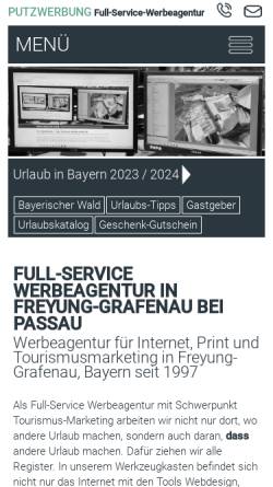 Vorschau der mobilen Webseite www.putzwerbung.de, Tourismus-Marketing Bayerischer Wald