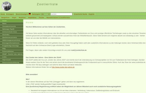 Vorschau von www.zootierliste.de, Zootierliste