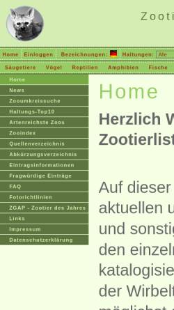 Vorschau der mobilen Webseite www.zootierliste.de, Zootierliste