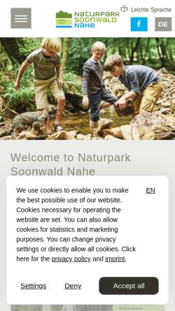 Vorschau der mobilen Webseite www.soonwald-nahe.de, Naturpark Soonwald-Nahe e.V