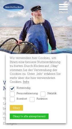 Vorschau der mobilen Webseite www.mueritzfischer.de, Die Müritzfischer - Fischerei Müritz-Plau GmbH