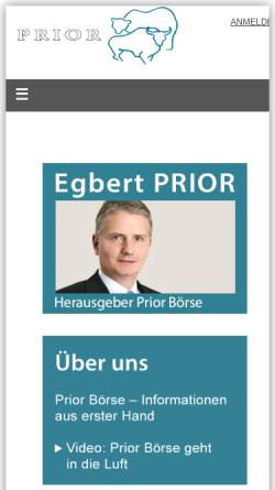 Vorschau der mobilen Webseite www.prior.de, Prior Börse AG