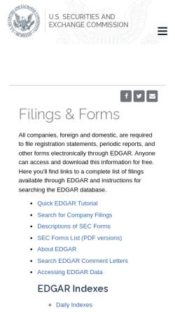 Vorschau der mobilen Webseite www.sec.gov, EDGAR Datenbank der SEC
