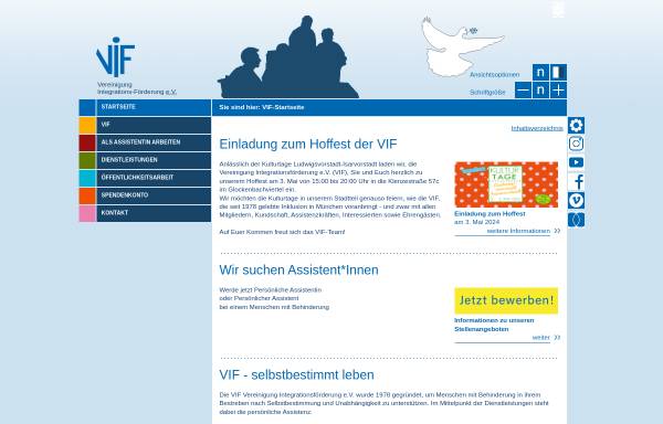 Vorschau von www.vif-selbstbestimmt-leben.de, VIF - Vereinigung Integrations-Förderung e.V.