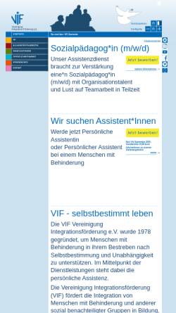 Vorschau der mobilen Webseite www.vif-selbstbestimmt-leben.de, VIF - Vereinigung Integrations-Förderung e.V.