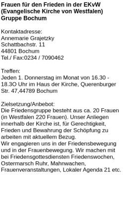 Vorschau der mobilen Webseite www.bo-alternativ.de, Frauen für den Frieden in der Evangelischen Kirche von Westfale - Gruppe Bochum