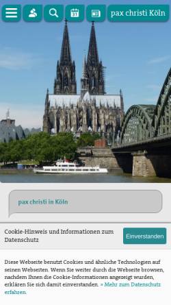 Vorschau der mobilen Webseite www.koeln.paxchristi.de, pax christi Bistumsstelle Köln