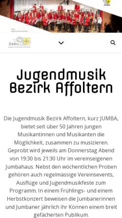 Vorschau der mobilen Webseite www.jumba.ch, Jugendmusik Bezirk Affoltern