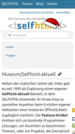 Vorschau der mobilen Webseite aktuell.de.selfhtml.org, SelfHTML
