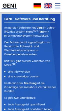 Vorschau der mobilen Webseite geni.de, GENI Software GmbH