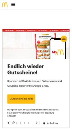Vorschau der mobilen Webseite www.mcdonalds.de, Mc Donald's Deutschland