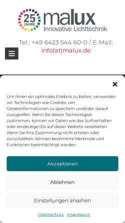 Vorschau der mobilen Webseite www.malux.de, Malux Innovative Lichttechnik GmbH