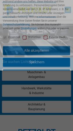 Vorschau der mobilen Webseite www.petzoldt.de, Petzoldt CP-Leuchten GmbH