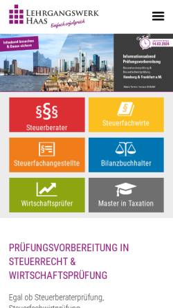 Vorschau der mobilen Webseite www.lwhaas.de, Akademie für Steuerrecht und Wirtschaftsprüfung - Lehrgangswerk Haas