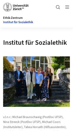 Vorschau der mobilen Webseite www.ethik.uzh.ch, Institut für Sozialethik der Universität Zürich
