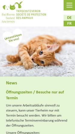 Vorschau der mobilen Webseite www.tierschutzbiel.ch, Tierschutzverein Biel-Seeland-Berner Jura
